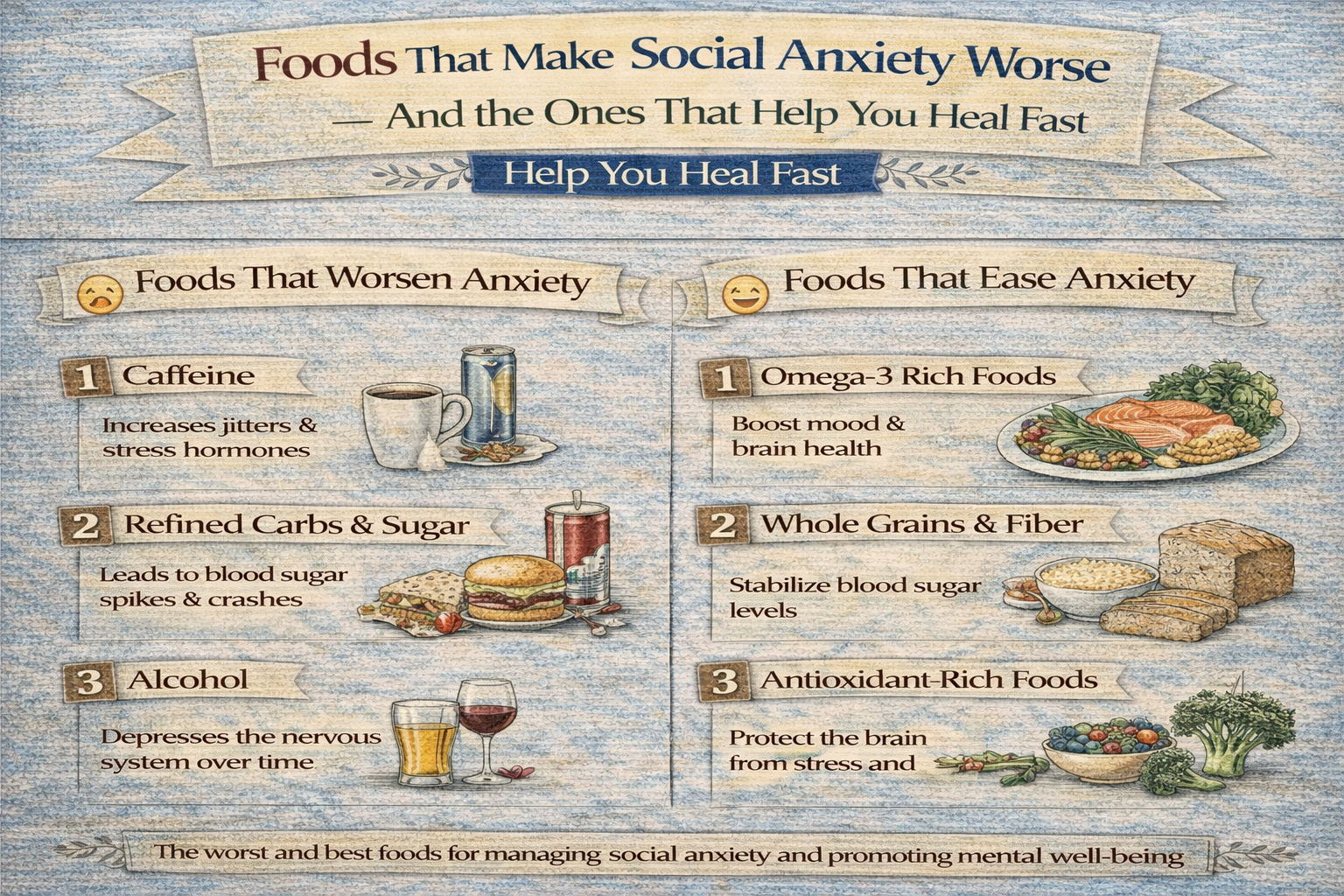 foods that make social anxiety worse versus foods that help you heal fast